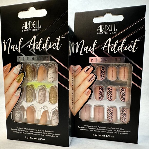 Ardell Nail Addict Premium Press-On Nails - Leopard & Gold Marble Designs - Picture 2 of 8